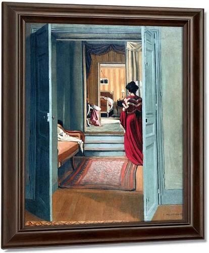 פליקס ולוטון-1903-"פנים בית עם אישה באדום מאחור"