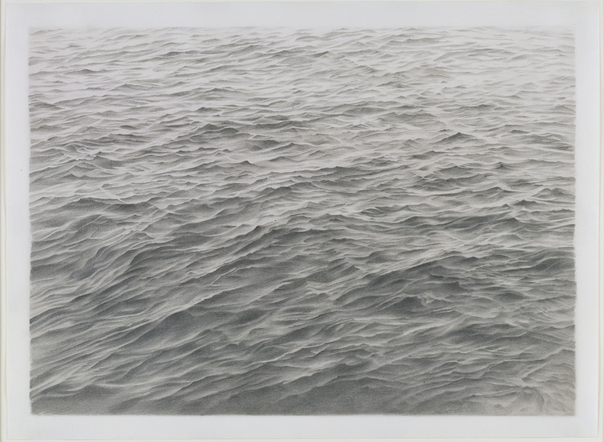 ויג׳ה סלמינס, Untitled (Ocean), 1970 — רישום גרפיט של פני ים הממלאים את הדף, בלי אופק ובלי חוף